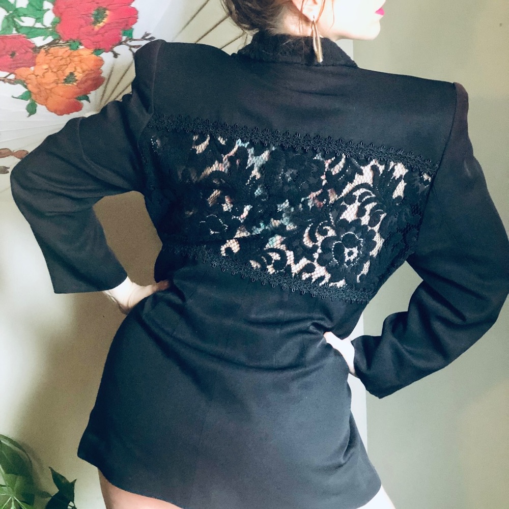 Vintage 90’s Cache Lace-Back Black Blazer